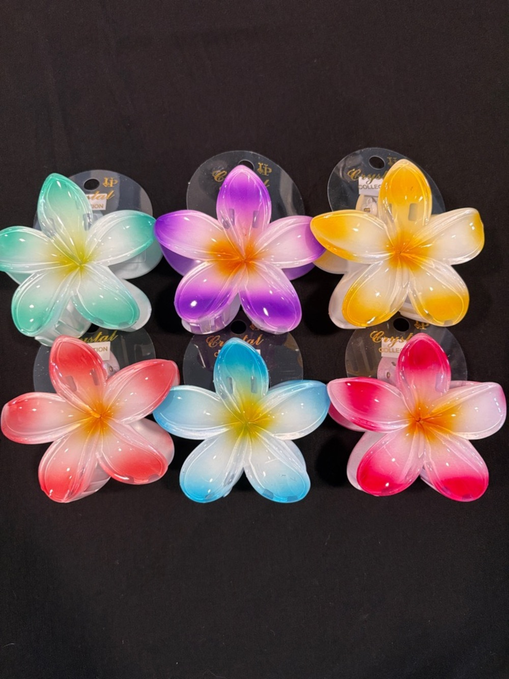Set of 6 Colorful Plumeria Flower Hair Claw Clips